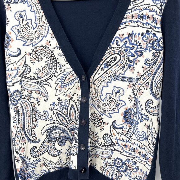Pendleton Navy Button Front Paisley Cardigan Size Small Petite - Picture 3 of 5